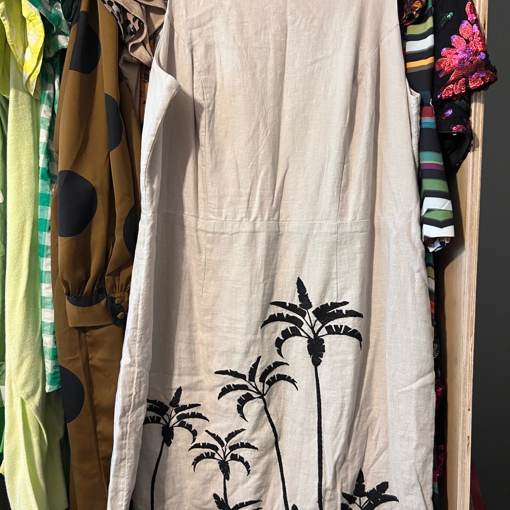 Jason Wu Linen Palm Tree Embroidered dress